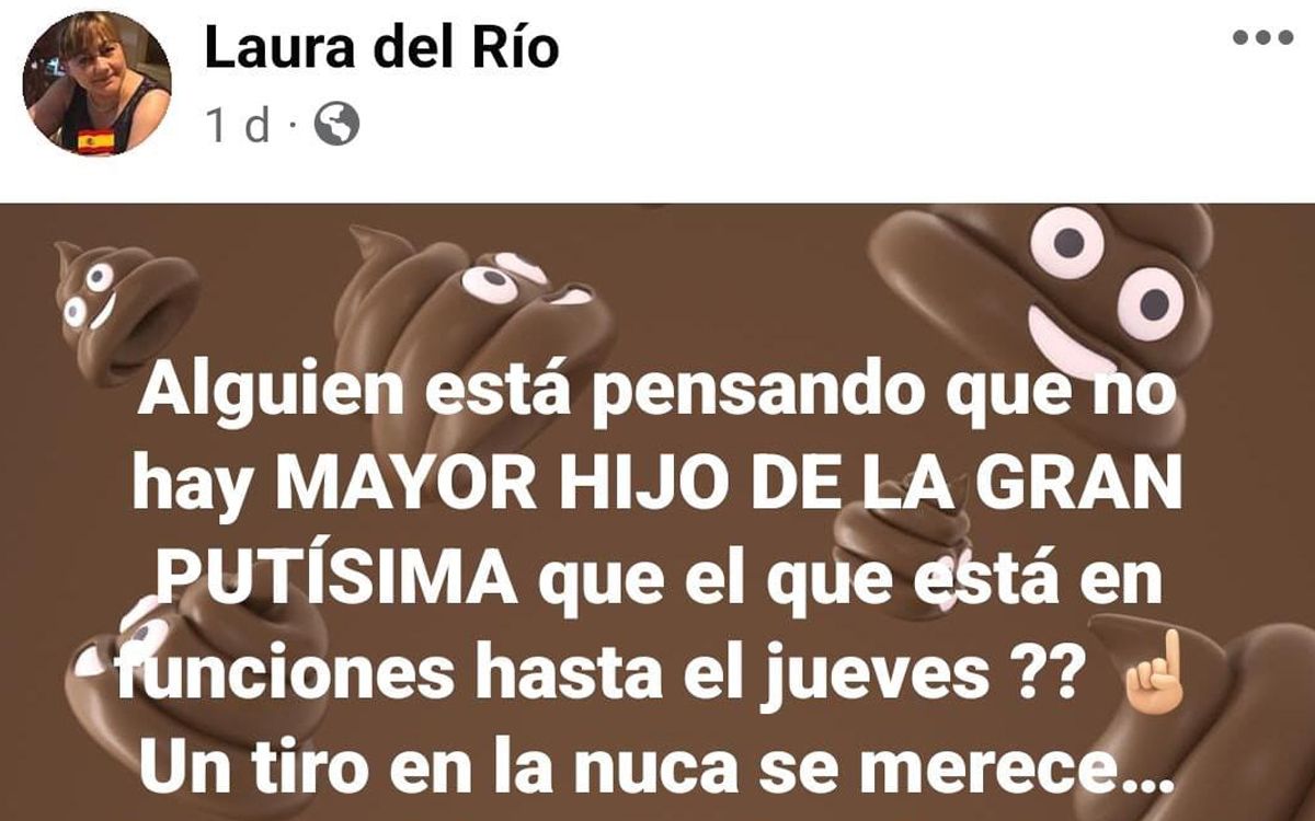 Post de la concejala de Gomezserracín en el que pidió un tiro en la nuca a Pedro Sánchez