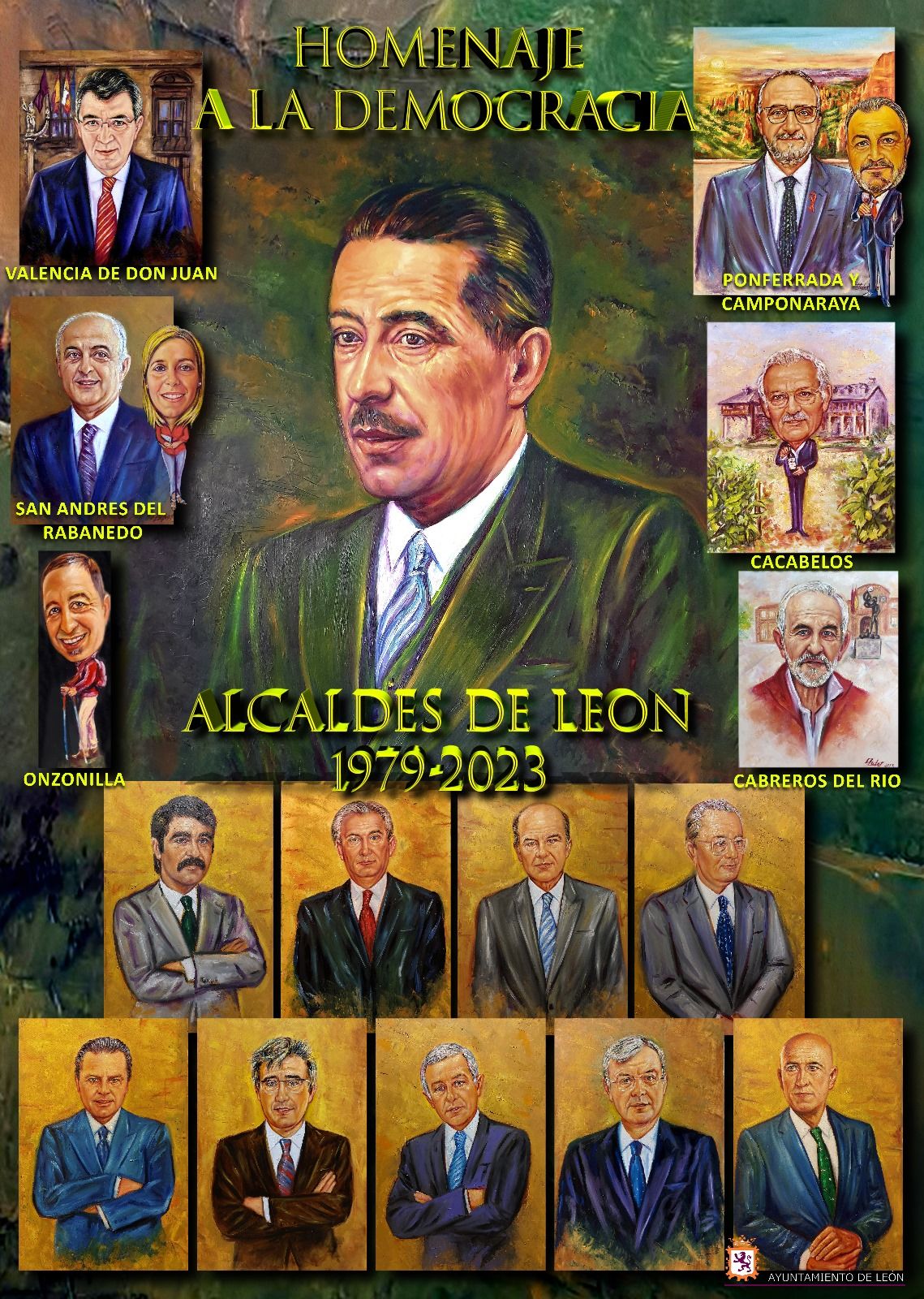 Cartel anunciador del acto de presentación de la colección ‘Homenaje a la democracia. Alcaldes de León 1979-2023’ de Luiz Zotes Flecha