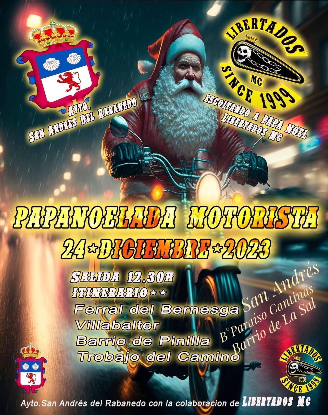 Cartel/Itinerario de la 'Papanoelada Motorista' de San Andrés del Rabanedo