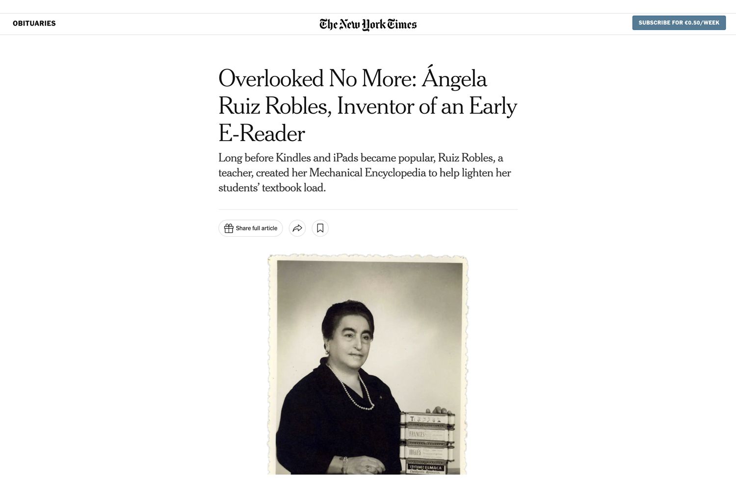 obituario a Angela Ruiz Robles en el new york times