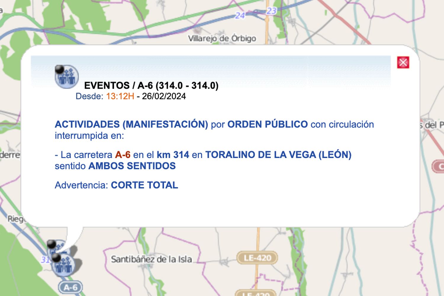 Alerta de la DGT en la A-6