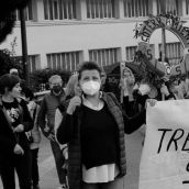 Marta Román en una de las marchas por el soterramiento de las vías en Trobajo del Camino