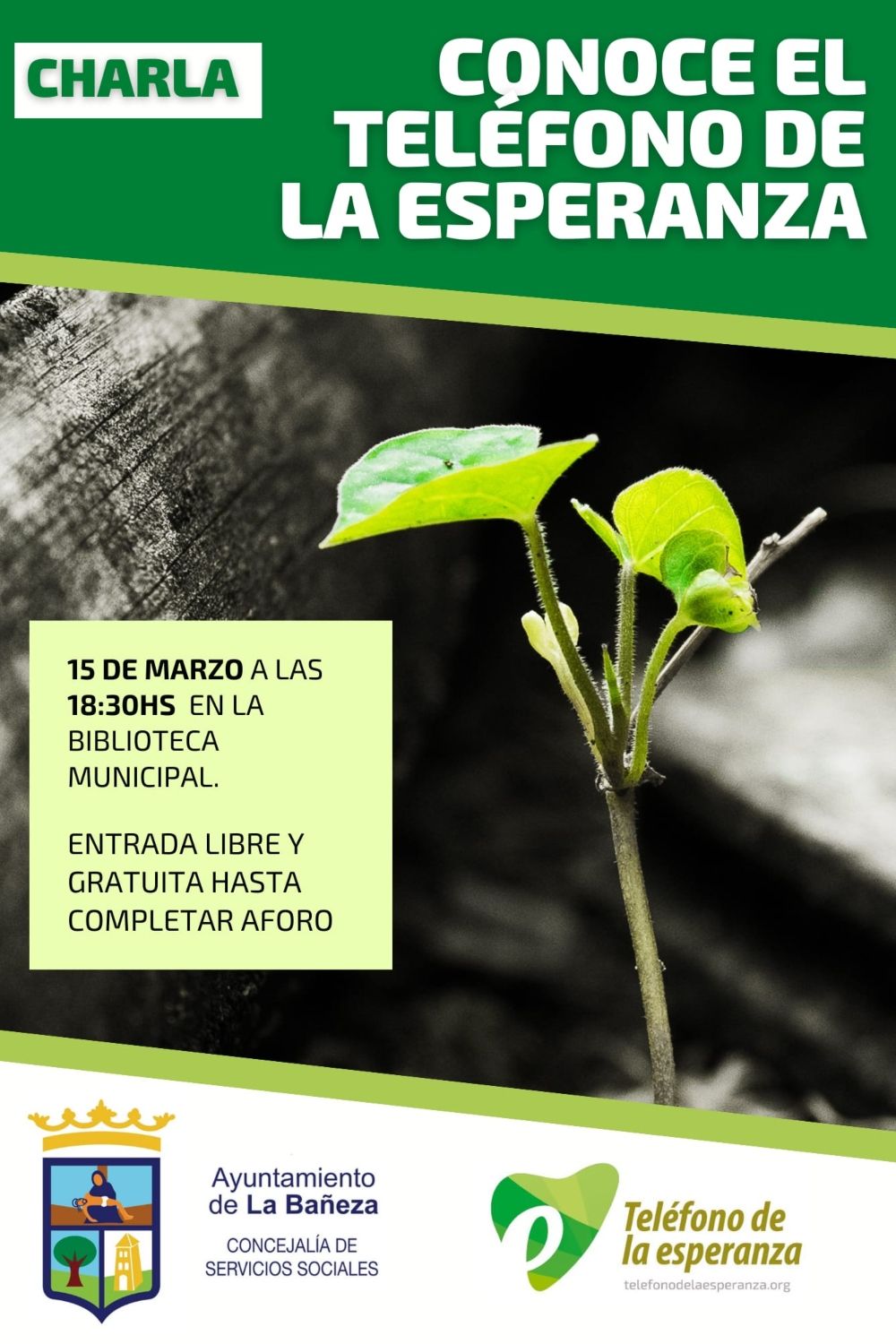 Cartel charla Teléfono de la Esperanza Cartel charla Teléfono de la Esperanza