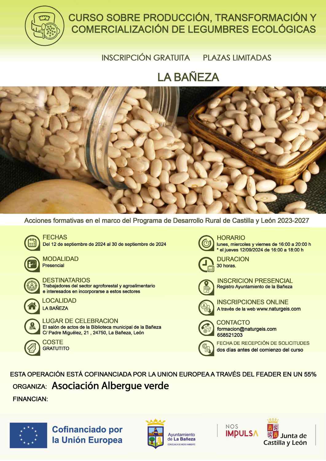 Cartel del curso sobre producción de legumbre ecológica