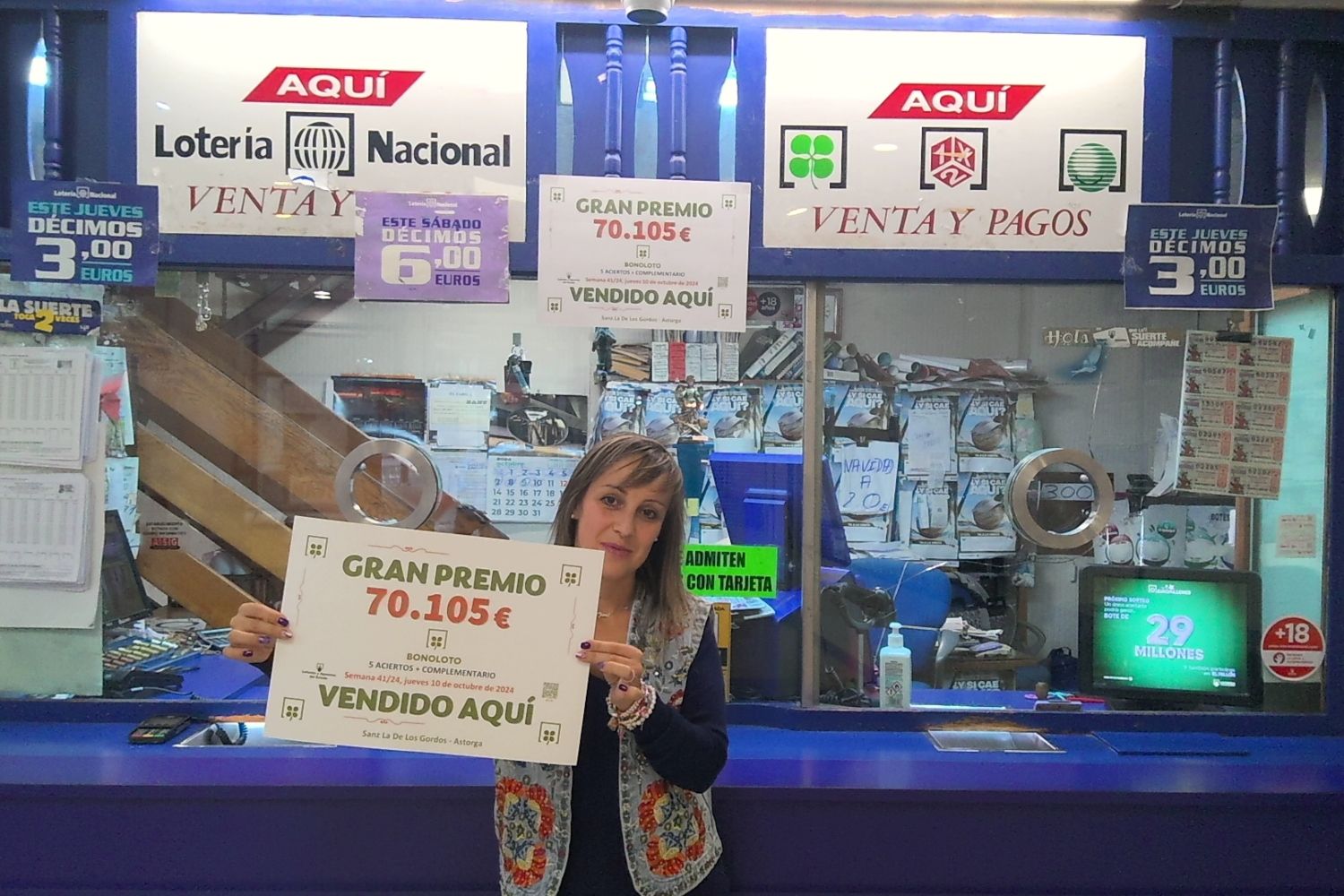 La BonoLoto reparte en Astorga parte del segundo premio, dotado con 70.105,43 euros, y la Lotería Nacional deja en León parte del primer premio