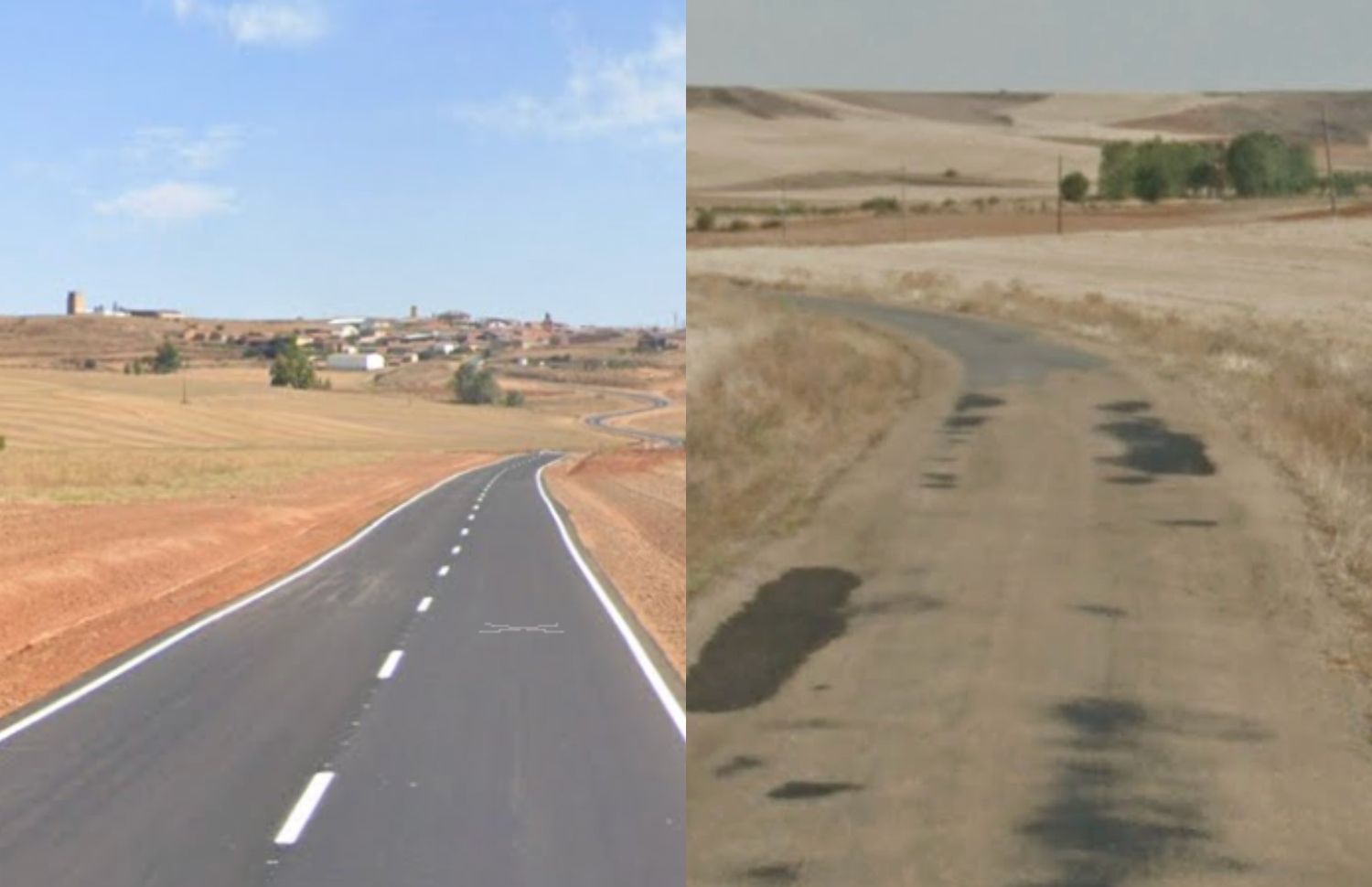 Estado actual de la carretera LE-7603 y estado anterior a la reforma