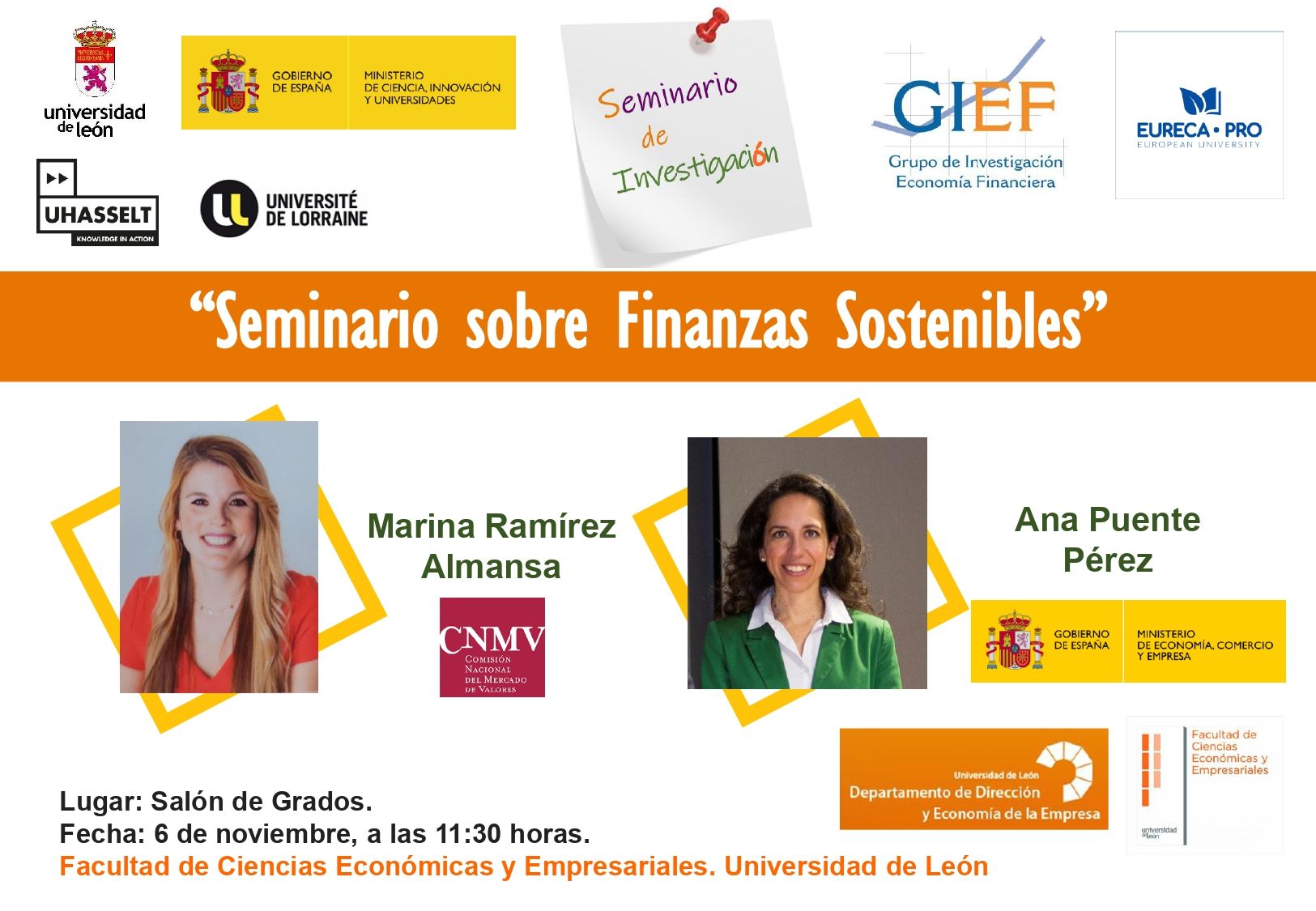 Cartel del seminario sobre finanzas sostenibles de la ULE