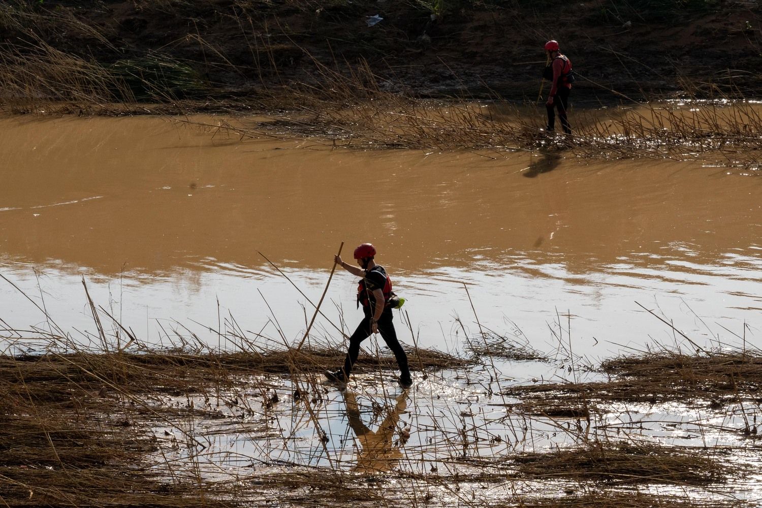 El V batallón de la UME con sede en León, rastrea la Albufera en busca de desaparecidos