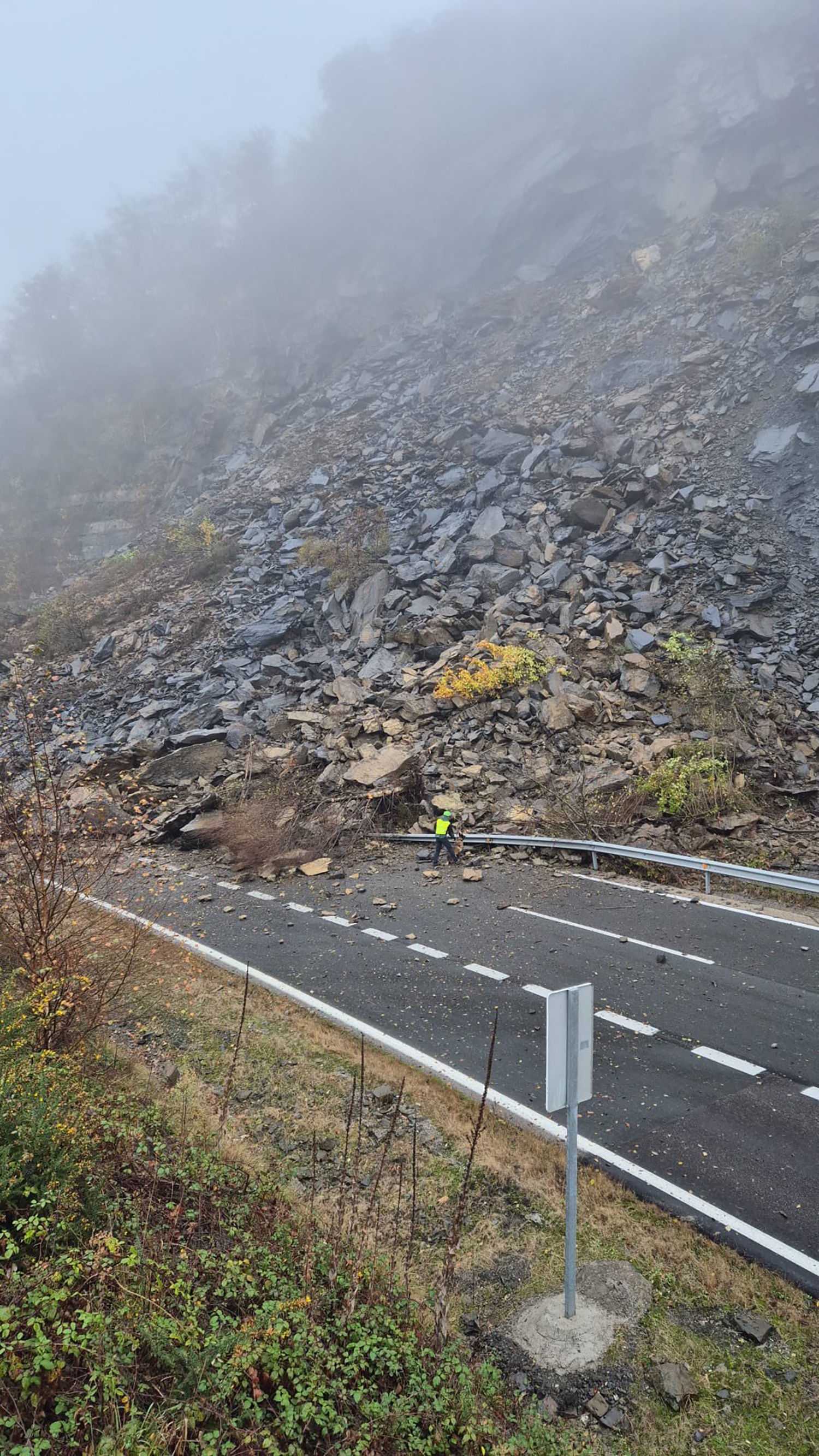 Un gran desprendiemiento de rocas corta la carretera AP-66 entre León y Asturias