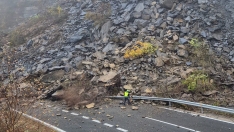 Un gran desprendiemiento de rocas corta la carretera AP-66 entre León y Asturias