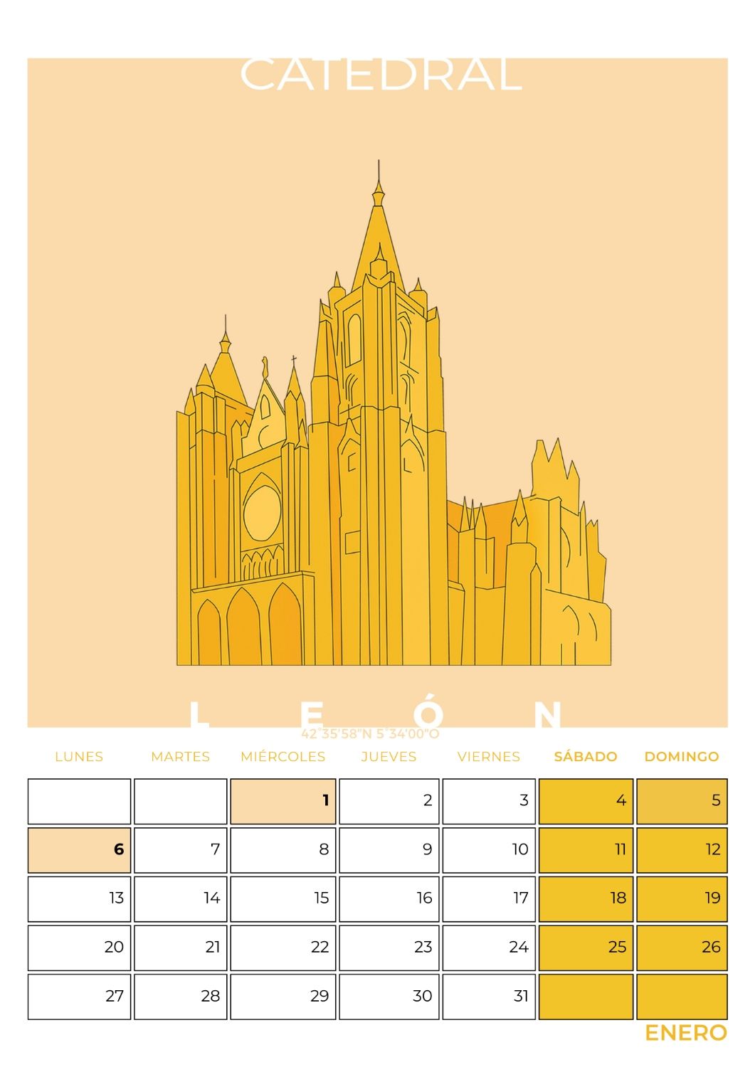 Ilustración de la Catedral de León en el 'Calendario Leonés'