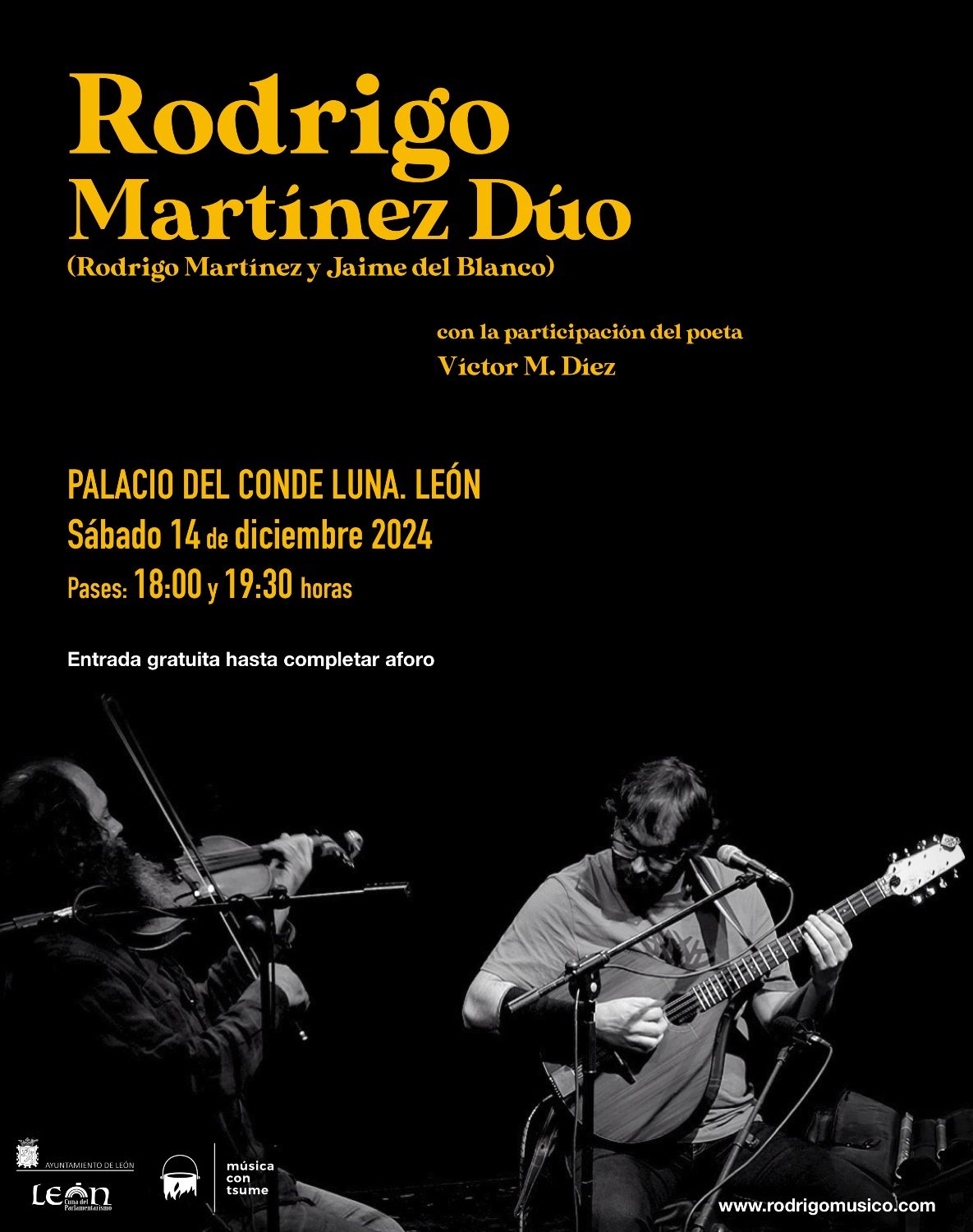 Cartel del concierto de Rodrigo Martinez Duo en el Palacio del Conde Luna