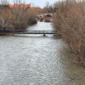 Imagen de archivo de una crecida del río Bernesga en León | La CHD activa el nievel amarillo en el Bernesga a su paso por León