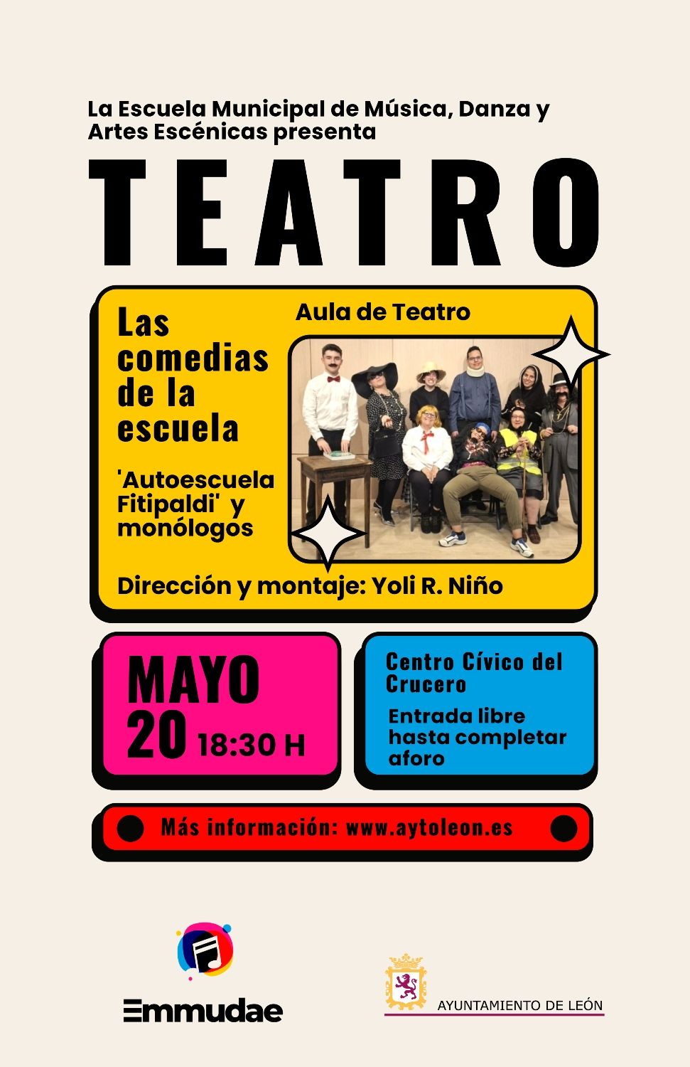 Cartel anunciador del trabajo 'Las comedias de la escuela' de Emmudae