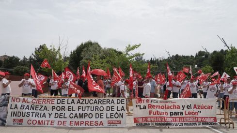  Trabajadores de Azucarera de conectan frente a la sede de las Cortes para defender sus puestos de trabajo | Rubén Cacho / ICAL