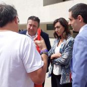Luis Mariano Santos, Alicia Gallego y Carlos Salgado, líderes de UPL en la concentración de los trabajadores de Azucarera frente a las Cortes de CyL