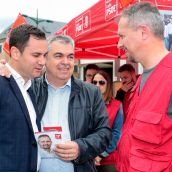 Javier Alfonso Cendón, Santos Cerdán y Jorge Robles en Villaquilambre | Campillo / ICAL