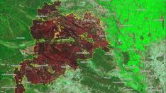 Perímetro sobre imagen Sentinel-2 de Copernicus el 13 de agosto (13:21 h CEST) | Educación Forestal 