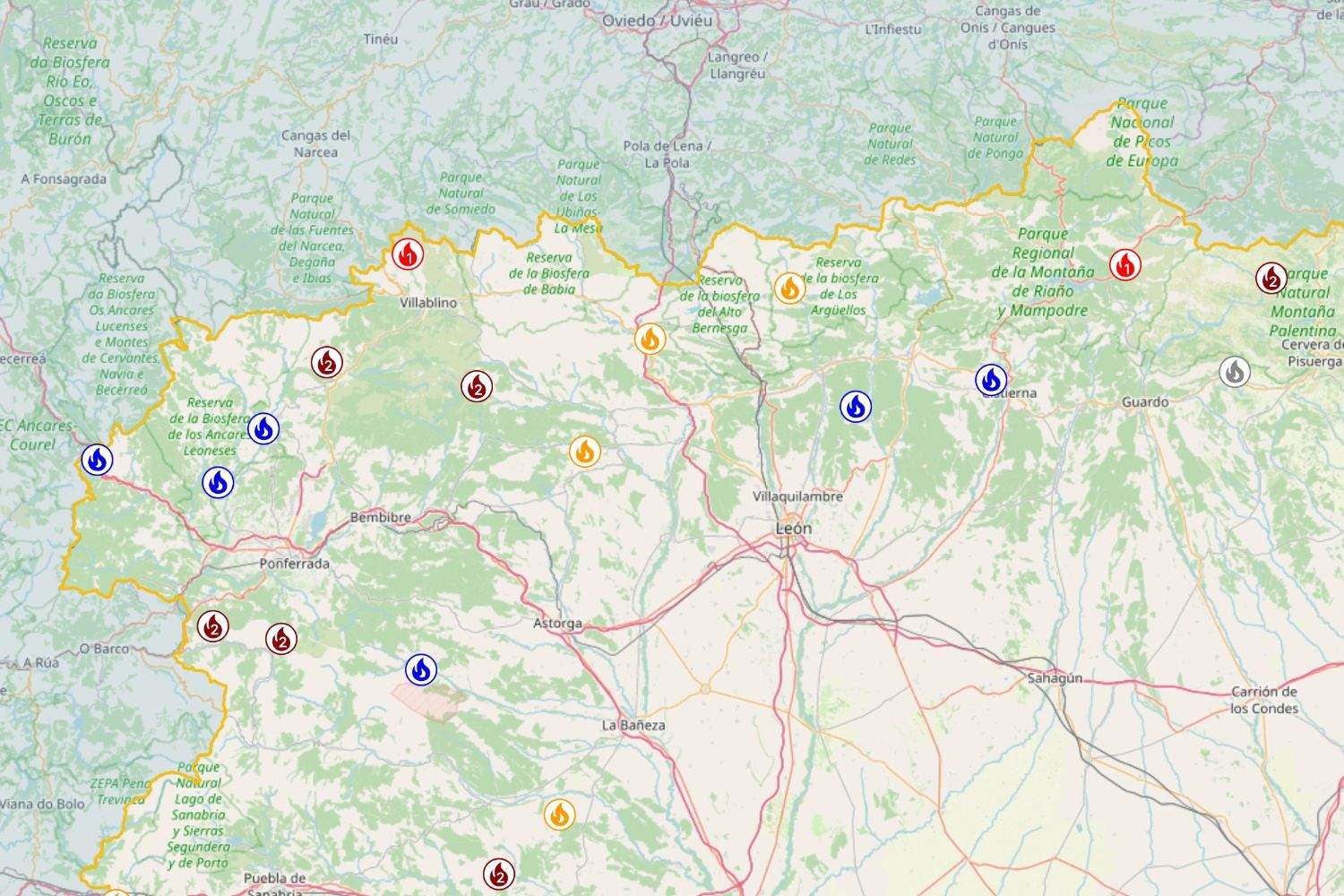 mapa incendios provincia leon 13 00