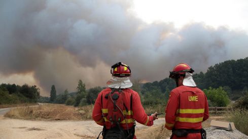 La UME luchando contra el incendio Forestal de la localidad de Canalejas, en Almanza | Peio García / ICAL 