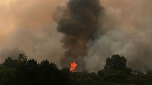El incendio de Canalejas mantiene suspendido el servicio de Feve entre Puente Almuhey (León)-Guardo (Palencia) | Peio García / ICAL