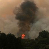 El incendio de Canalejas mantiene suspendido el servicio de Feve entre Puente Almuhey (León)-Guardo (Palencia) | Peio García / ICAL