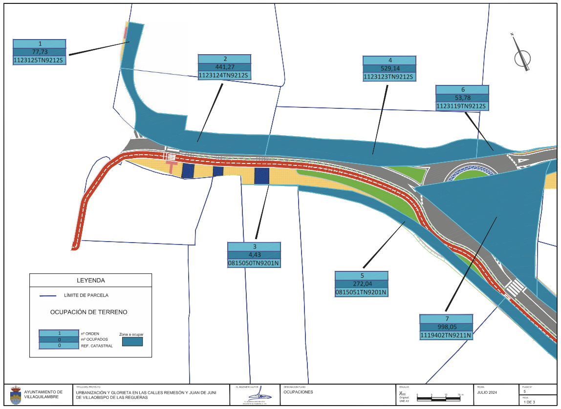 Parcelas afectadas por el proyecto de la glorieta en Villaobispo de las Regueras