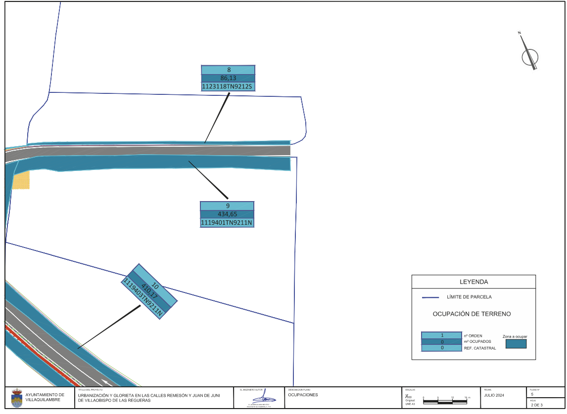 Parcelas afectadas por el proyecto de la glorieta en Villaobispo de las Regueras