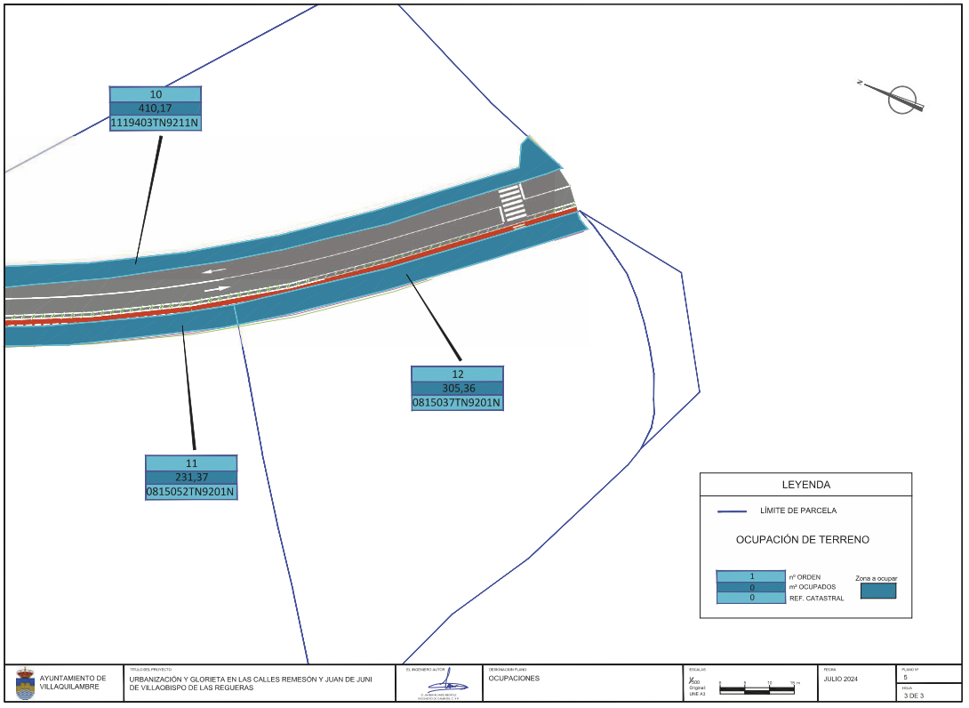 Parcelas afectadas por el proyecto de la glorieta en Villaobispo de las Regueras