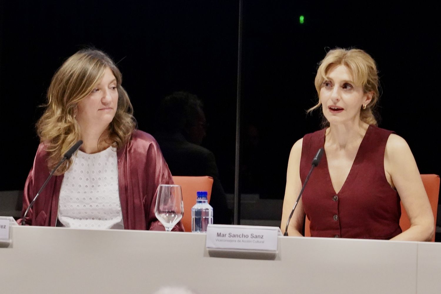 La viceconsejera de Acción Cultural, Mar Sancho, y la rectora de la ULE, Nuria González, en la presentación del estudio del impacto económico y cultural de la exposición ''Don Quixote'', de Ai Weiwei, en el MUSAC de León | Campillo / ICAL