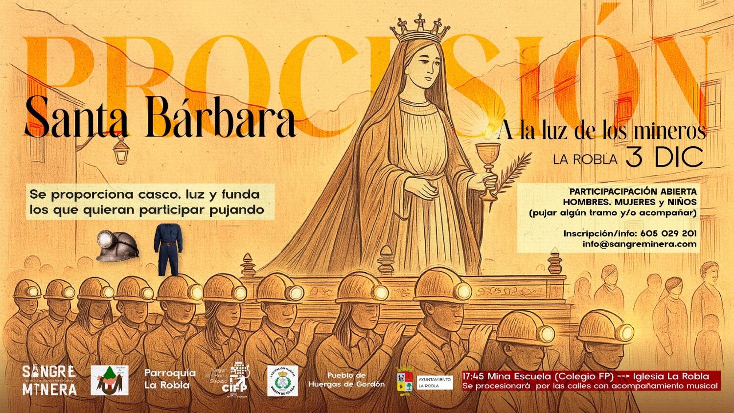 Cartel de la procesión de Santa Bárbara organizada por Sangre Minera en La Robla
