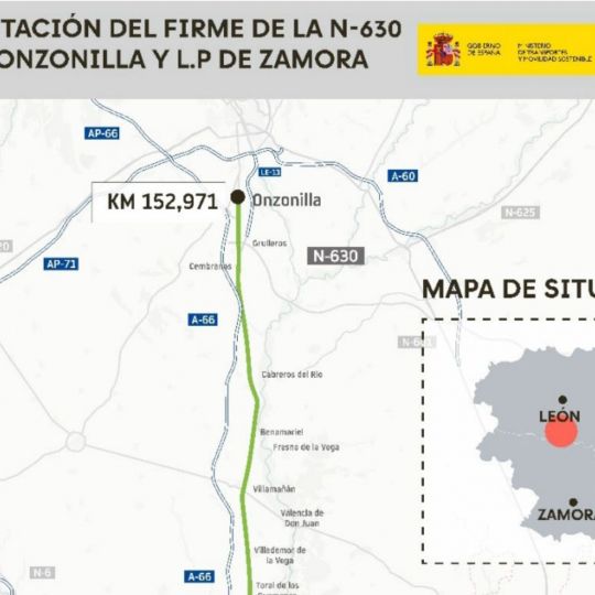Transportes destina 5,56 millones a renovar el firme de la N-630 entre Onzonilla (León) y el límite con Zamora Transportes destina 5,56 millones a renovar el firme de la N-630 entre Onzonilla (León) y el límite con Zamora