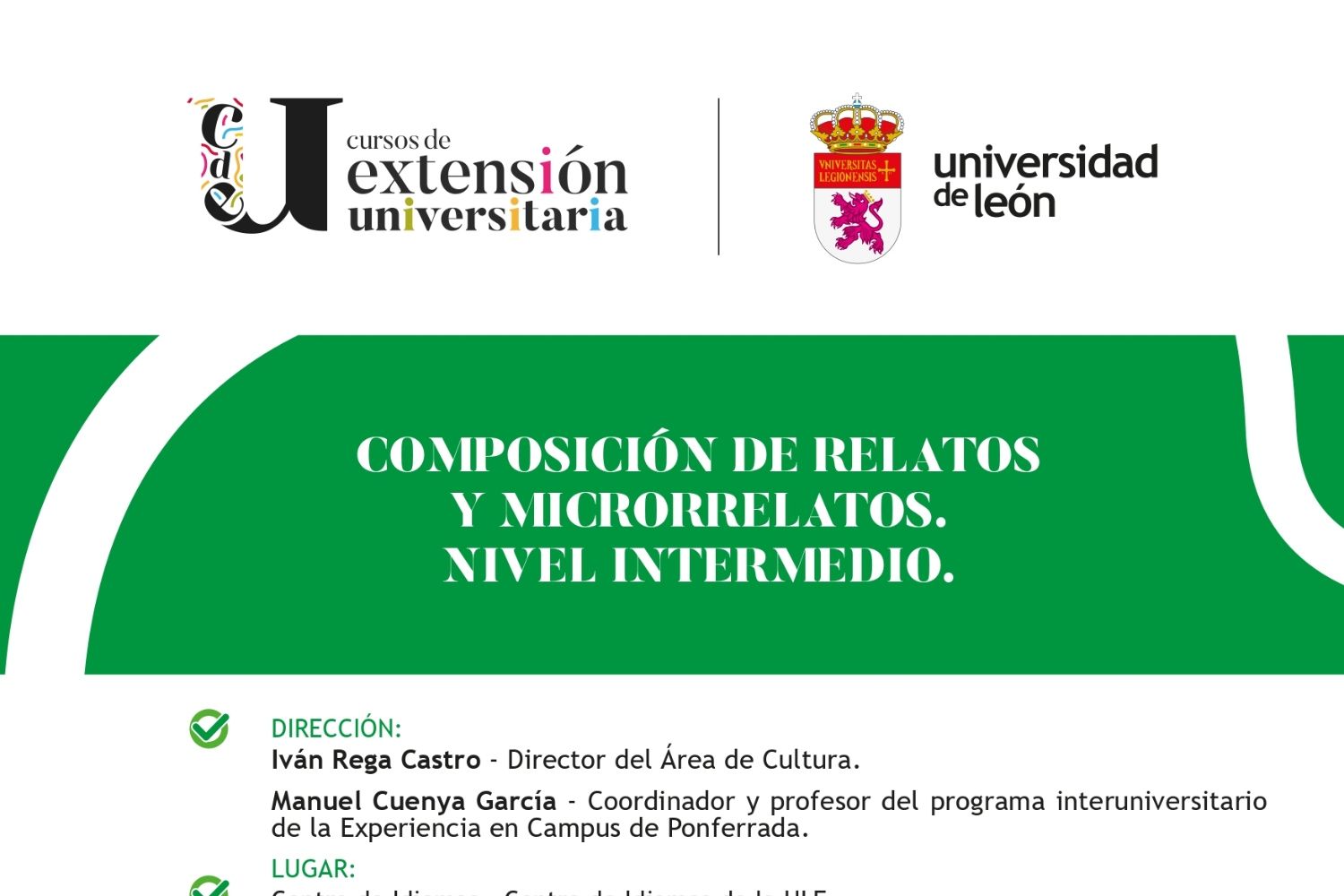 Cartel del curso escritura de al Universidad de León