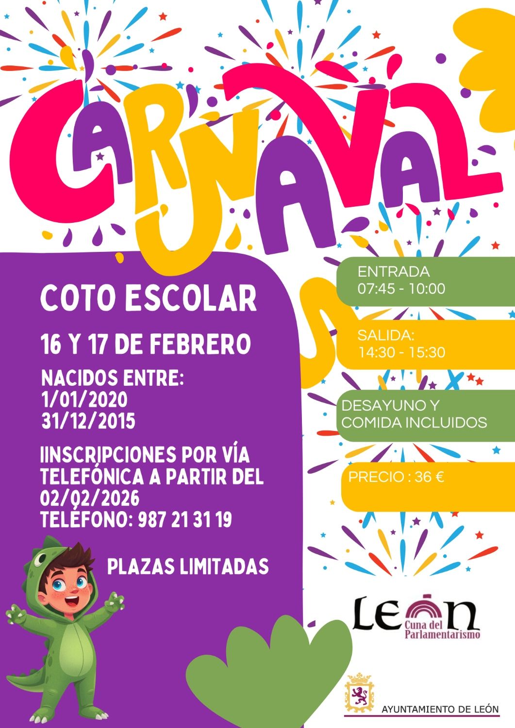 Cartel del campamento de Carnaval 2026 en el Coto Escolar