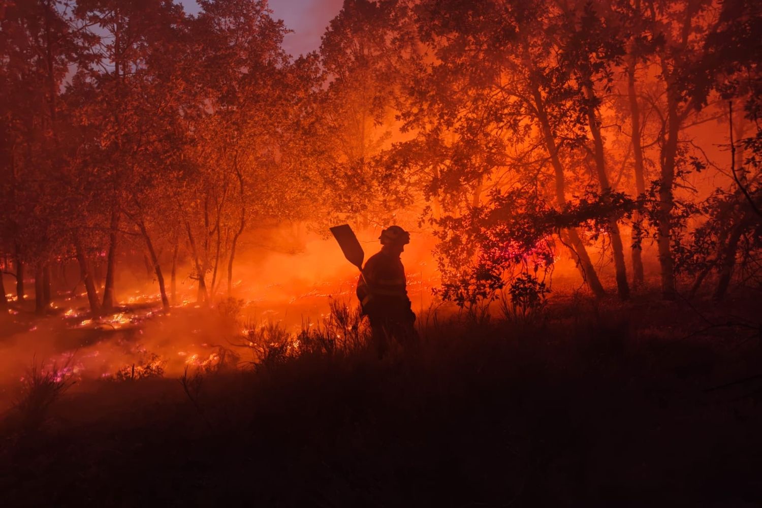 Trabajo nocturno en el incendio de Porqueros | ATBrif