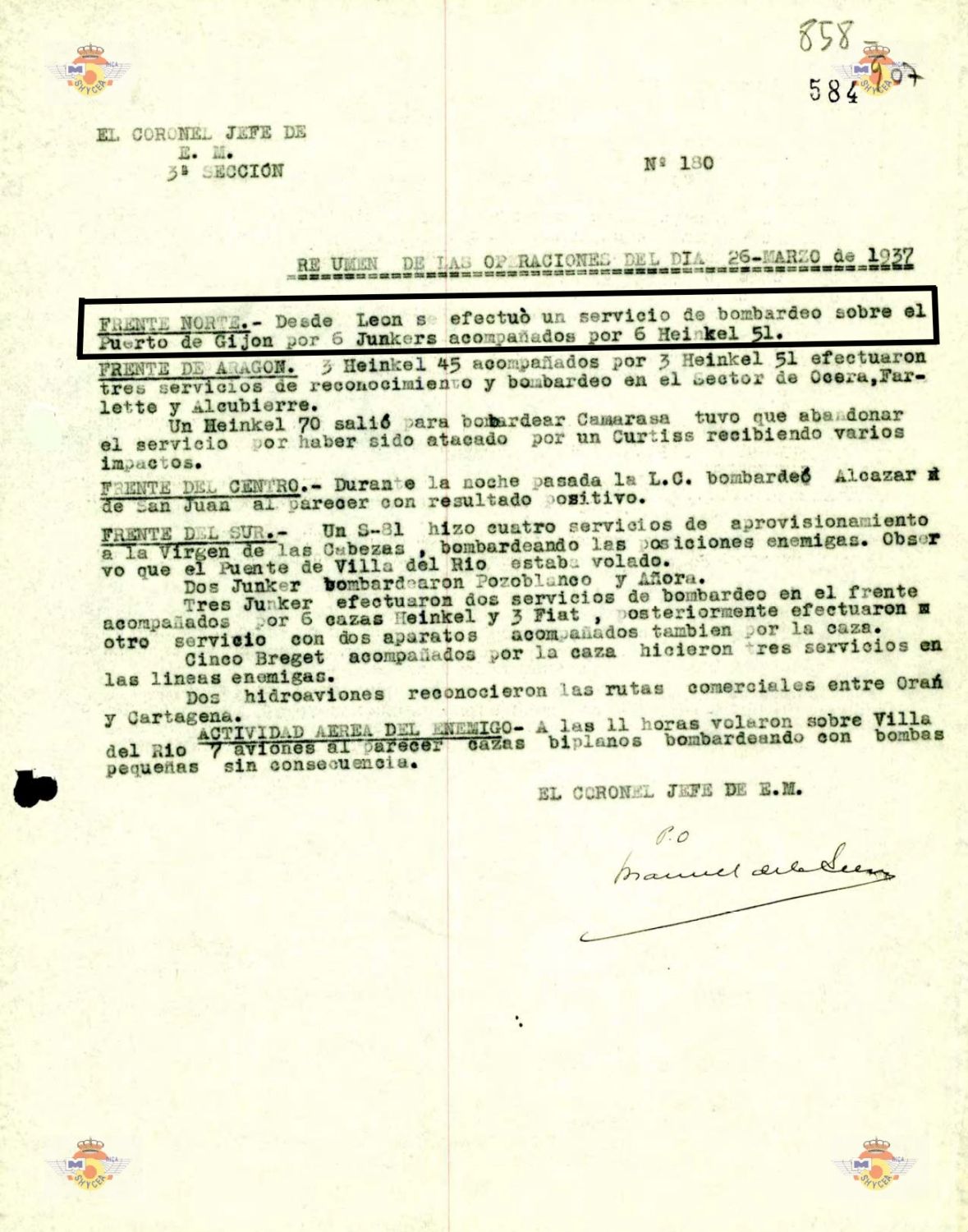 Parte de vuelos de la Legión Condor en la montaña leonesa el 26 de marzo de 1937 | ICAL Parte de vuelos de la Legión Condor en la montaña leonesa el 26 de marzo de 1937 | ICAL