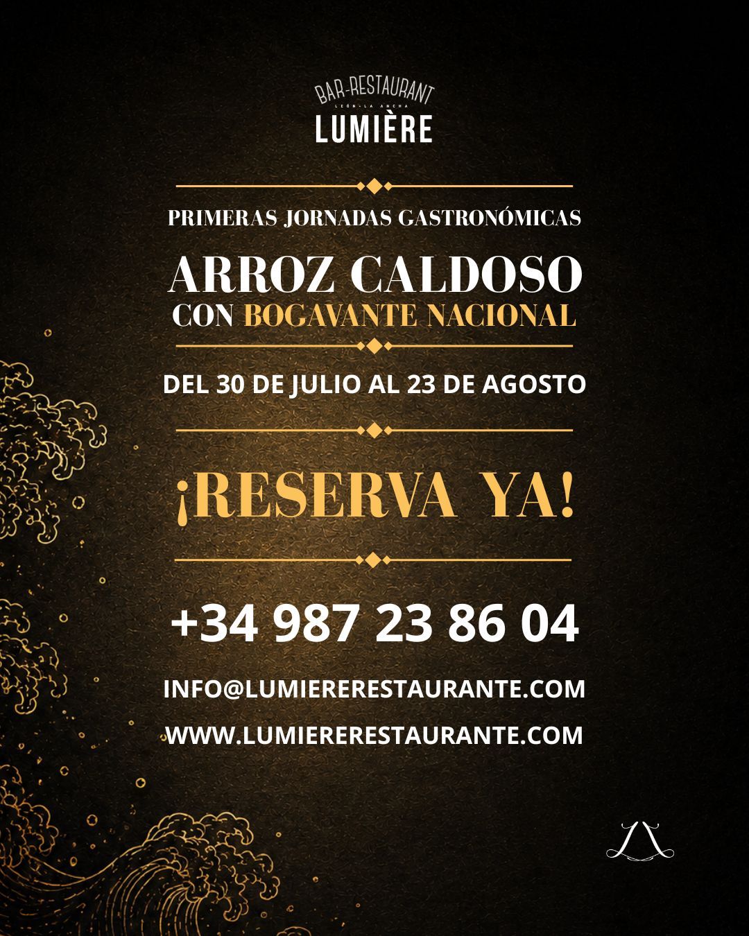 Jornadas de Arroz Caldoso con Bogavante Nacional del Restaurante Lumière​​​​​​​