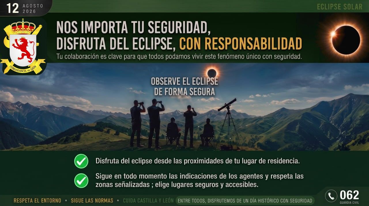 Cerca de 500 guardias civiles reforzarán la seguridad en la provincia de León durante el eclipse Cerca de 500 guardias civiles reforzarán la seguridad en la provincia de León durante el eclipse