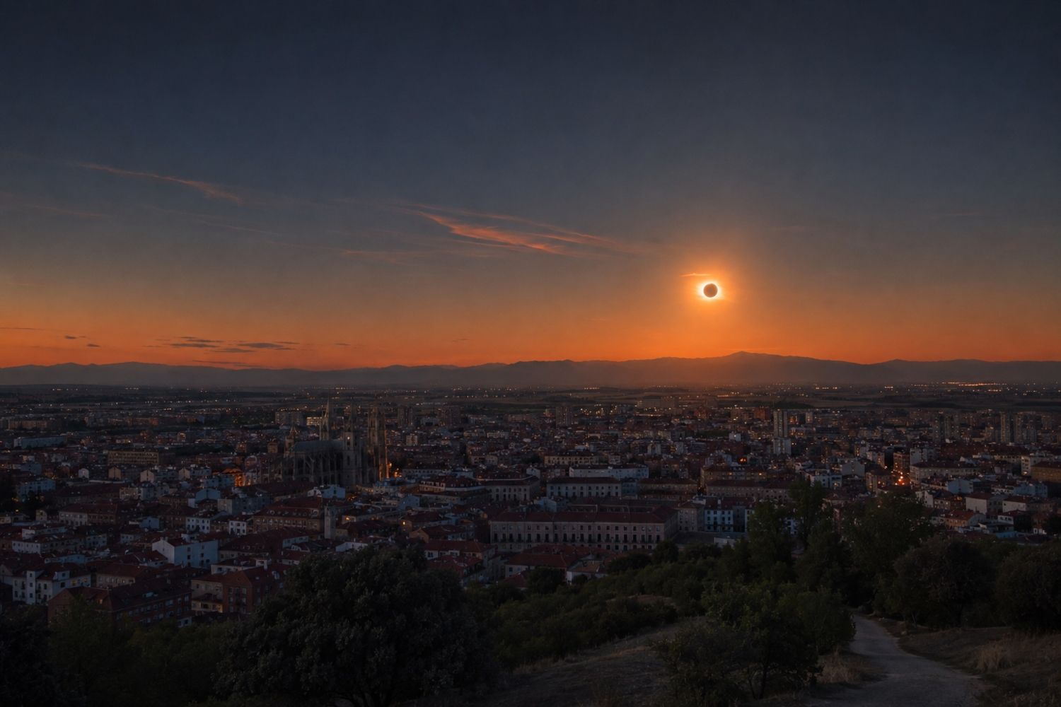Montaje simulando el eclipse solar total del 12 de agosto en León Montaje simulando el eclipse solar total del 12 de agosto en León