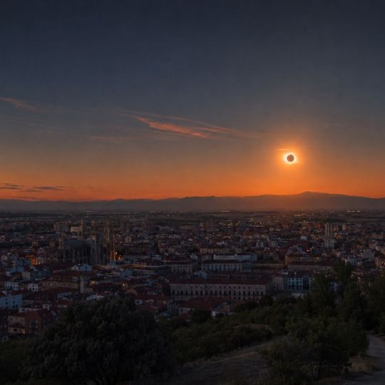 Montaje simulando el eclipse solar total del 12 de agosto en León Montaje simulando el eclipse solar total del 12 de agosto en León