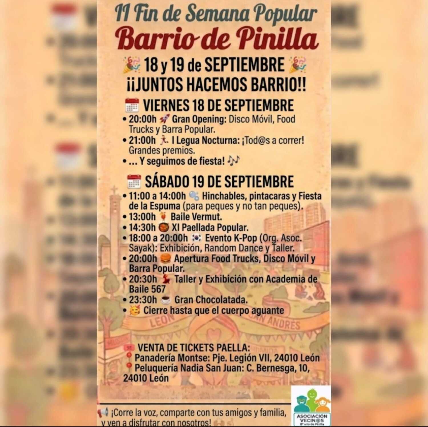 Actividades programadas para el 11º Fin de Semana Popular del Barrio de Pinilla