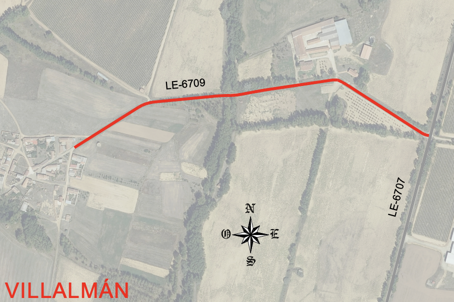 Tramo de la LE-4615 en el que se actuará en San Bartolomé de Rueda Tramo de la LE-4615 en el que se actuará en San Bartolomé de Rueda