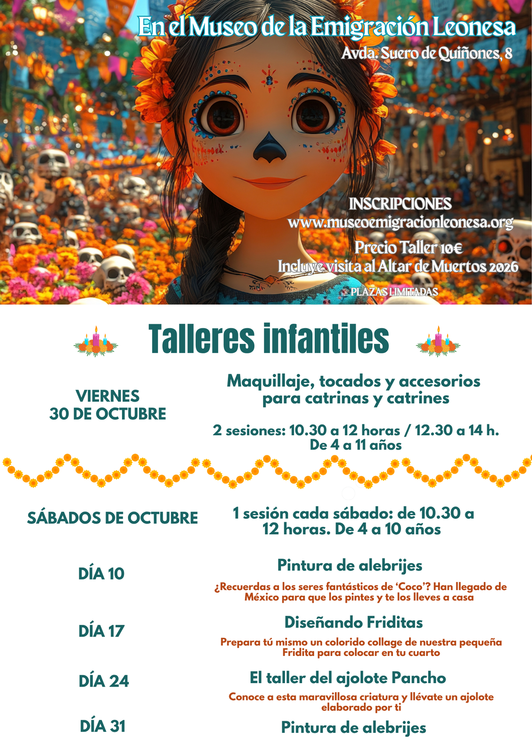 Cartel de los Talleres Infantiles organizado por el Mel con motivo del Día de Muertos 2026 Cartel de los Talleres Infantiles organizado por el Mel con motivo del Día de Muertos 2026