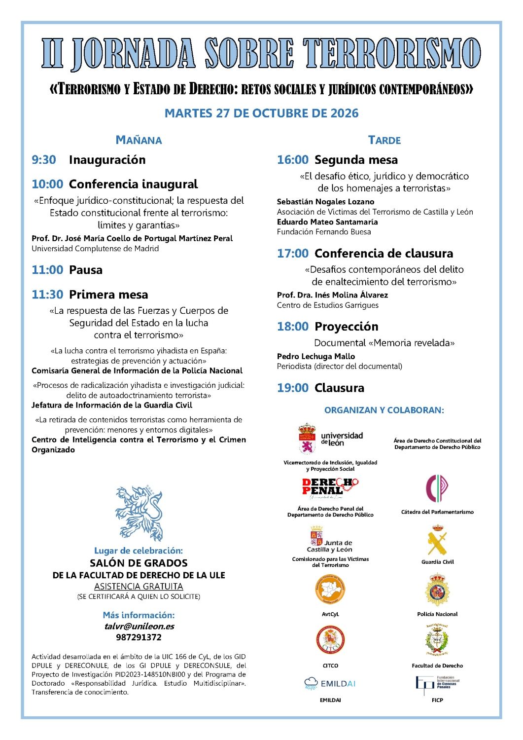 II Jornada sobre terrorismo de la ULE II Jornada sobre terrorismo de la ULE